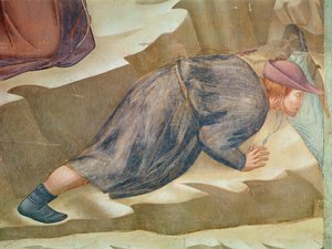 Il Miracolo della Sorgente, dettaglio di un uomo che beve, 1297-99 (dettaglio) da Giotto di Bondone